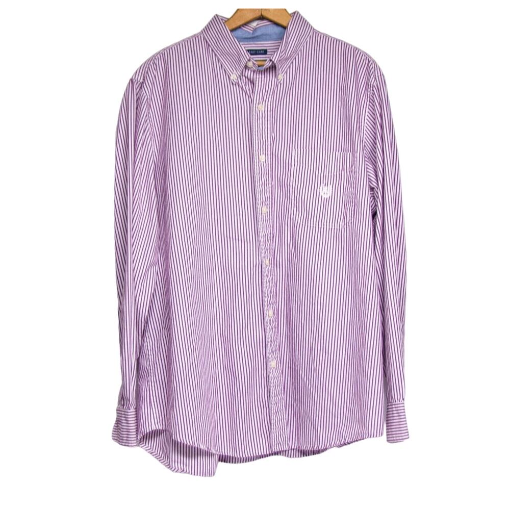CHAPS Men's Large Dress Shirt Purple Pinstriped Cotton Blend Long Sleeved Top